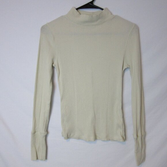 Free People Ribbed Mock Neck Long Sleeve Shirt The Rickie Top Small Cream Fall - Picture 1 of 6